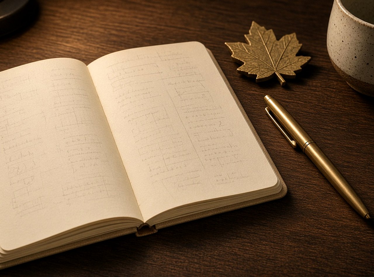 Open notebook and study materials on a desk